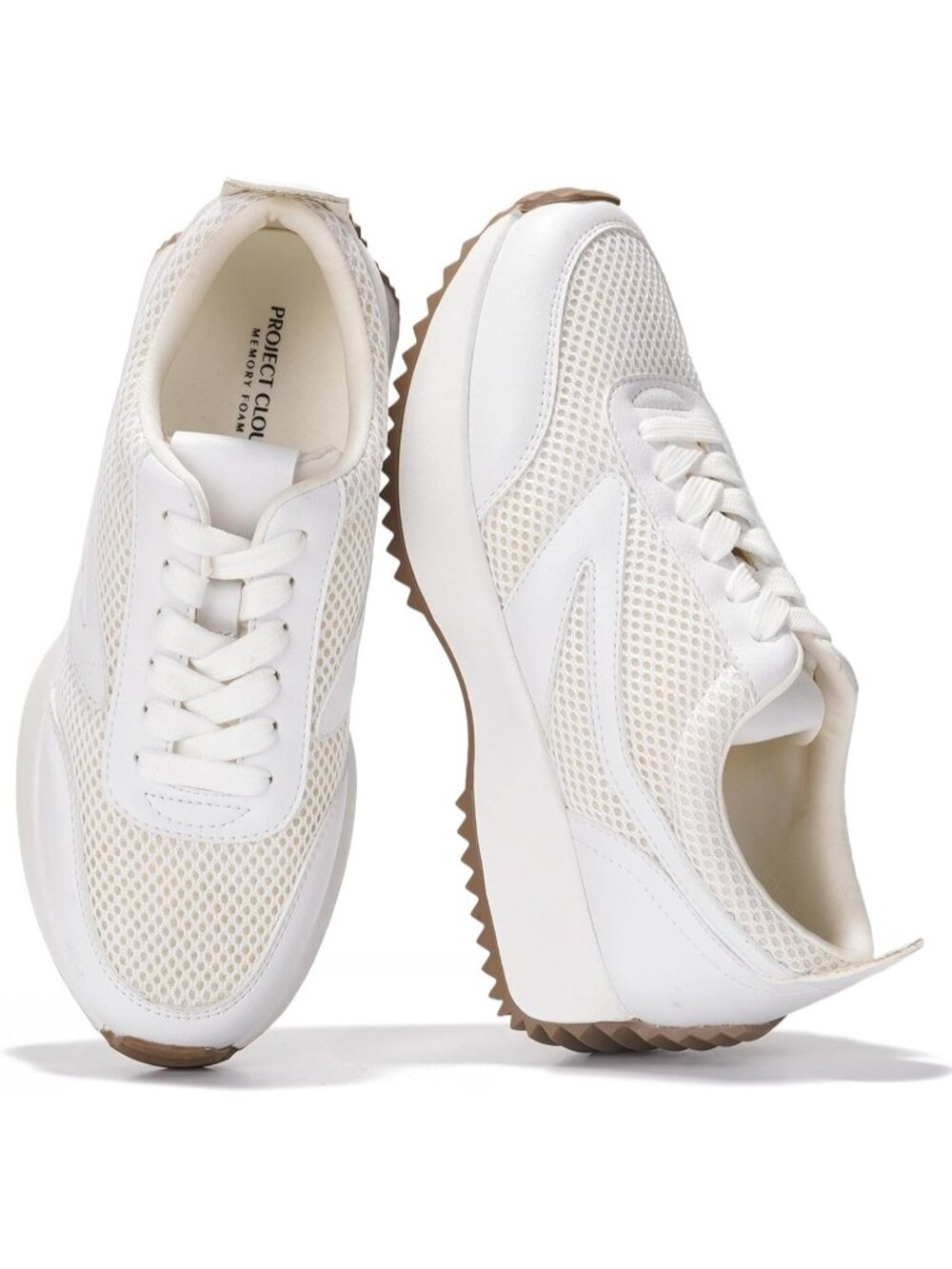 Womens Serena-white Project Cloud Sneakers Memory Foam Lightweight Lace Up Shoes